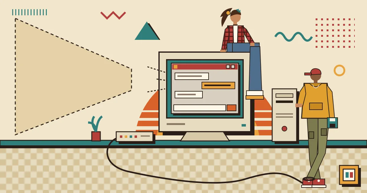 A flat-style illustration of a wide funnel of floating news cards narrowing into a few glowing cards that flow into a friendly chat window on a laptop screen
