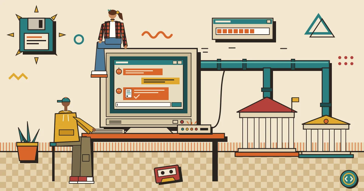 A small business owner chatting with a friendly AI assistant on a laptop, while structured digital invoices flow automatically through a pipeline toward a